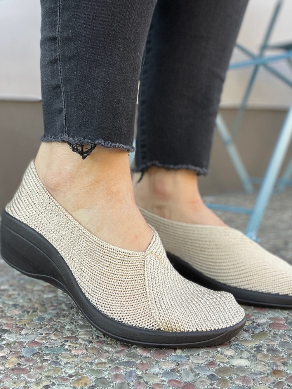 NWOT Arcopedico 8 Knit Slip On Loafers Beige Neutral Boho Comfort Preppy Support